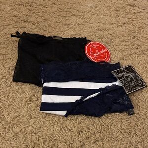 Large Splendies Black and Striped Lace Panties